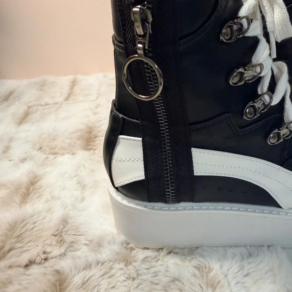 Cape Robbin Black Hightop Sneakers With White Chunky Platform & A Side Zipper